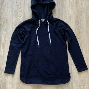 T by Talbots Waffle Knit Pullover Hooded Top Long Sleeve Navy Blue Womens XS
